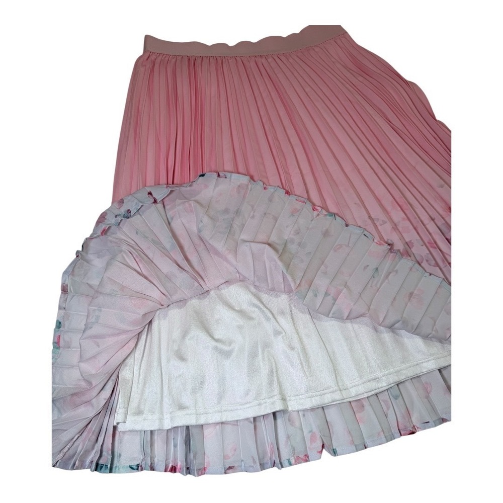 Kate Kasin Pleated Skirt 2XL Pink Ombre Floral Midi Accordion Elastic Waist - Picture 2 of 7